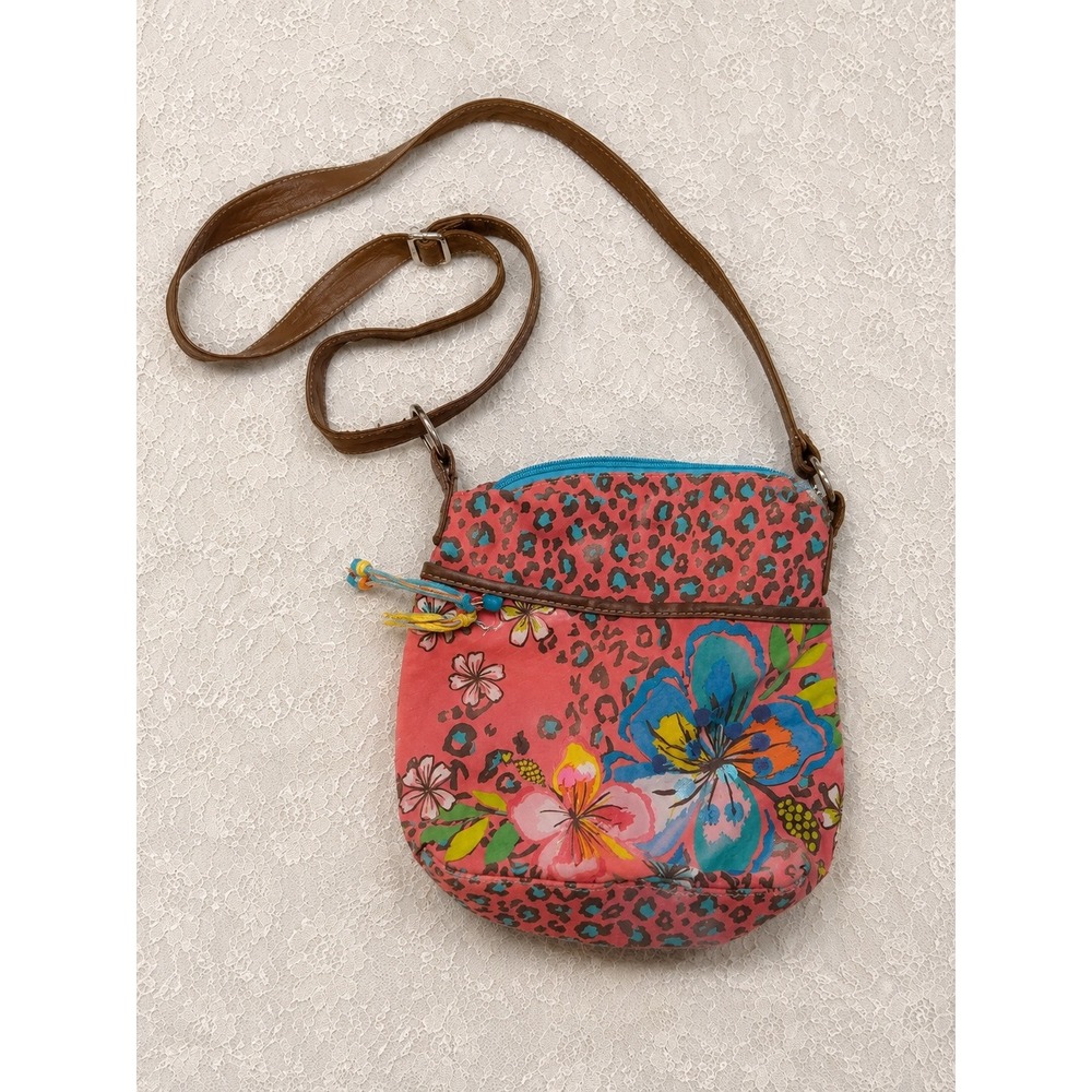 Y2K Pink Leopard Floral Sequin Crossbody Bag Purse 2000s Eclectic Boho Festival